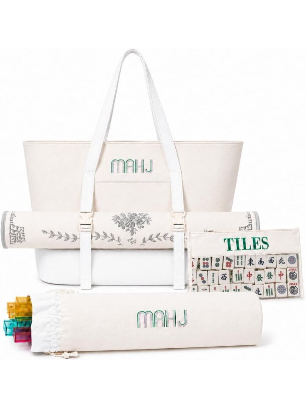 Large 4-in-1 Mahjong Tote Bag | Dual-Zipper & Drawstring Storage for Game Night